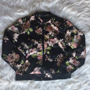 Black and pink Floral Bomber Jacket